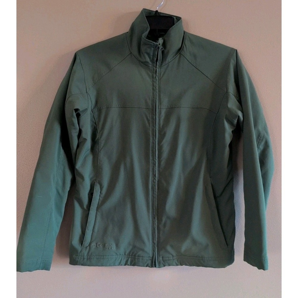 Columbia Fleece Soft Shell Jacket Women's Sz Lrg Omni Wind Block Full Zip Green‎